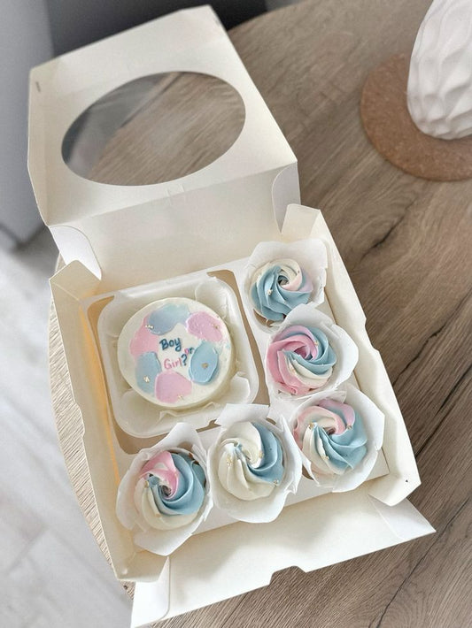 Bento cake with 5 cupcakes for baby shower