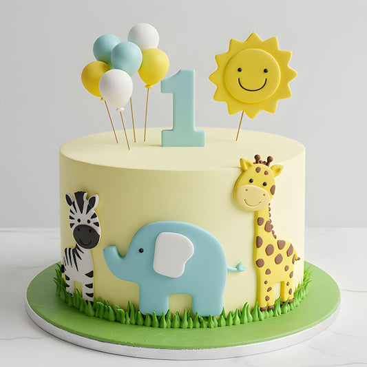 Cute Animals Theme Cake For Birthday