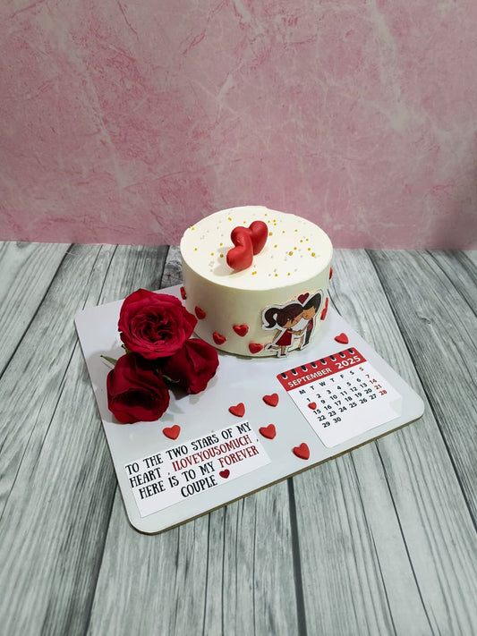 Cake with flowers and calendar