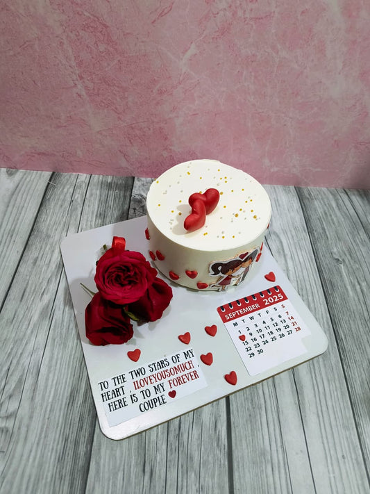 Cake with flowers and calendar