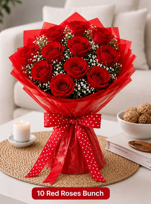 10 Fresh Red Roses Bouquet