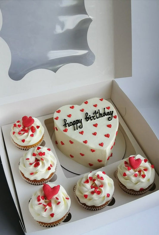 Heart shape cake with cupcakes combo